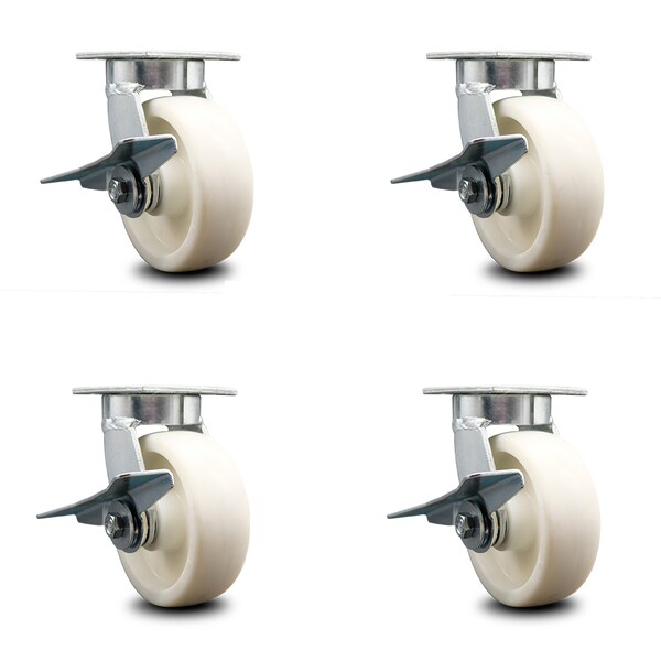 6 Inch Kingpinless Nylon Wheel Swivel Caster Set with Brakes
